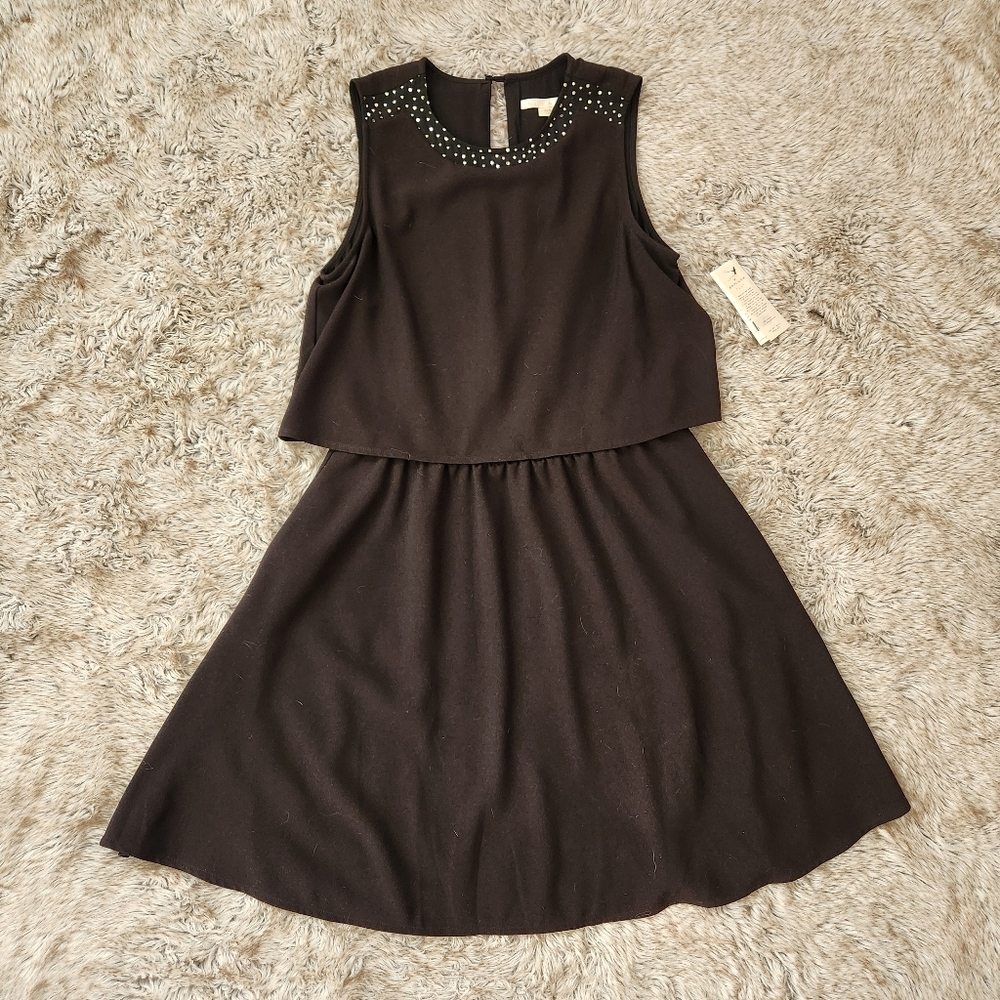Cooper & Ella Sleeveless Knee Length Dress Black With Polka Dot‎ Detail Large